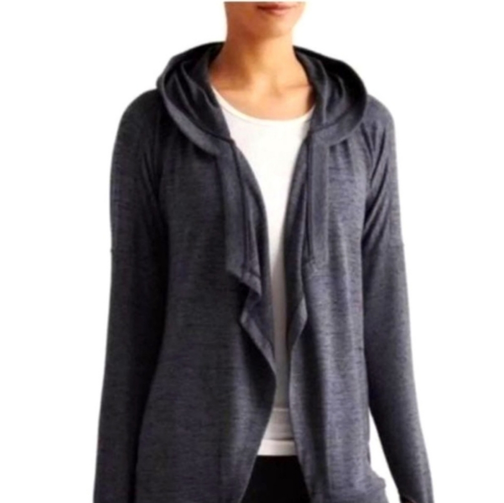 Athleta Heather Gray Blissful Hooded‎ Wrap Cardigan Sweater Small